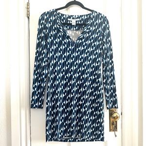Diane von Furstenberg 100% Silk Geometric Print Shift Dress, Size 4